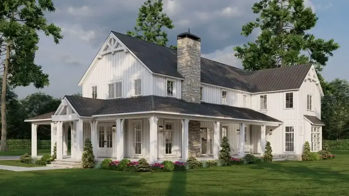 Modern Farmhouse house plans 12-1758 - front exterior, 4,065 sq ft, 4 bed, 4 bath house plans | Monster House Plans
