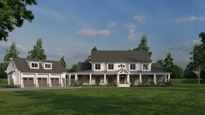 Modern Farmhouse house plans 12-1760 - front exterior, 5,178 sq ft, 4 bed, 3 bath house plans | Monster House Plans