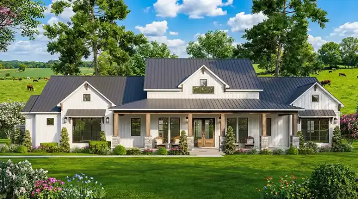 Modern Farmhouse house plans 12-1767 - front exterior, 2,564 sq ft, 3 bed, 3 bath house plans | Monster House Plans