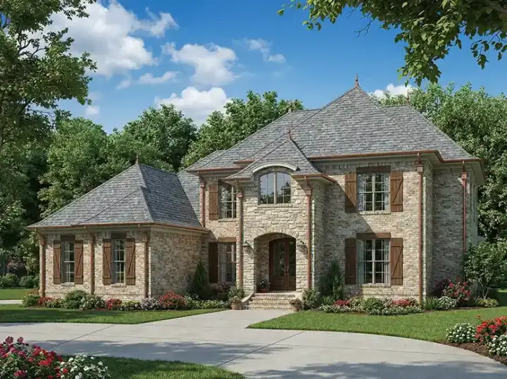 European house plans 12-1774 - front exterior, 3,601 sq ft, 5 bed, 4 bath house plans | Monster House Plans