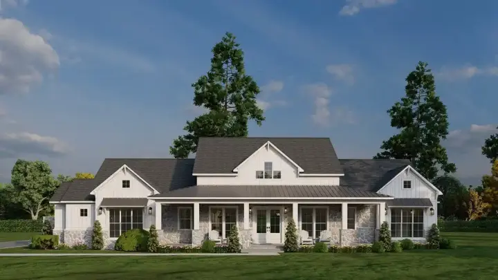 Modern Farmhouse house plans 12-1778 - front exterior, 2,650 sq ft, 3 bed, 3 bath house plans | Monster House Plans