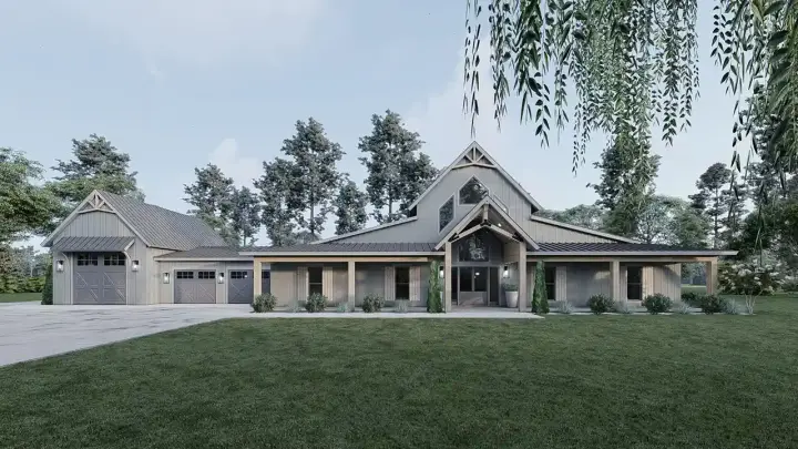 Barndominium house plans 12-1779 - front exterior, 3,479 sq ft, 5 bed, 3 bath house plans | Monster House Plans