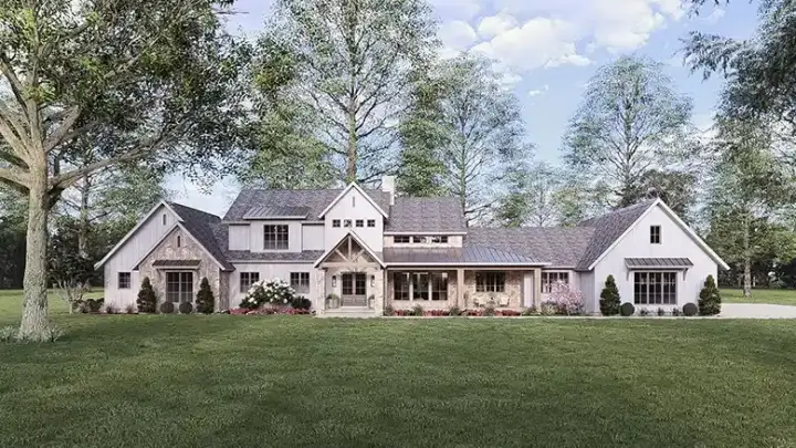 Modern Farmhouse house plans 12-1785 - front exterior, 4,154 sq ft, 4 bed, 3 bath house plans | Monster House Plans