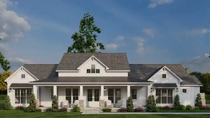 Modern Farmhouse house plans 12-1786 - front exterior, 2,481 sq ft, 3 bed, 3 bath house plans | Monster House Plans