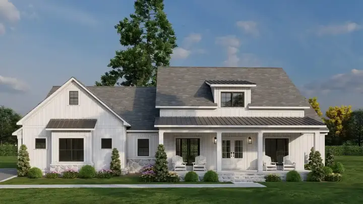Modern Farmhouse house plans 12-1801 - front exterior, 2,031 sq ft, 3 bed, 2 bath house plans | Monster House Plans