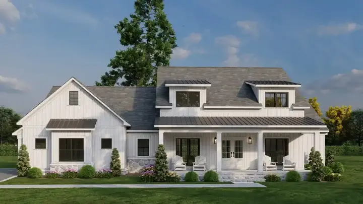 Modern Farmhouse house plans 12-1802 - front exterior, 2,031 sq ft, 3 bed, 2 bath house plans | Monster House Plans