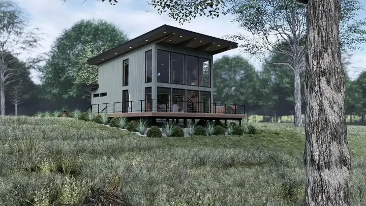 Contemporary house plans 12-1803 - front exterior, 1,529 sq ft, 1 bed, 1 bath house plans | Monster House Plans