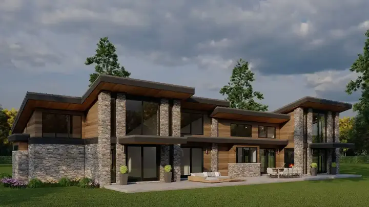 Modern house plans 12-1805 - front exterior, 2,849 sq ft, 3 bed, 3 bath house plans | Monster House Plans