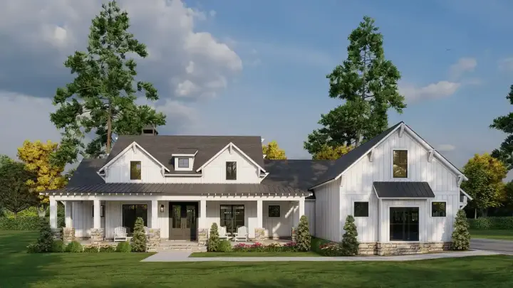 Modern Farmhouse house plans 12-1807 - front exterior, 2,849 sq ft, 3 bed, 3 bath house plans | Monster House Plans