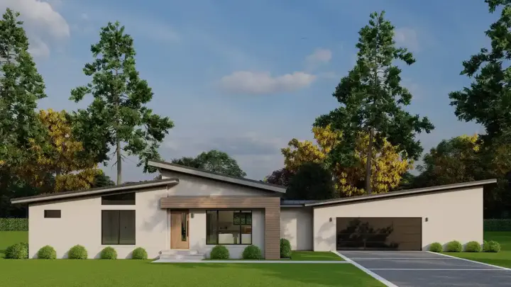 Modern house plans 12-1816 - front exterior, 1,659 sq ft, 3 bed, 2 bath house plans | Monster House Plans