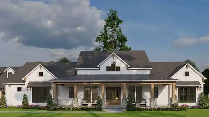 Modern Farmhouse house plans 12-1817 - front exterior, 3,199 sq ft, 3 bed, 4 bath house plans | Monster House Plans