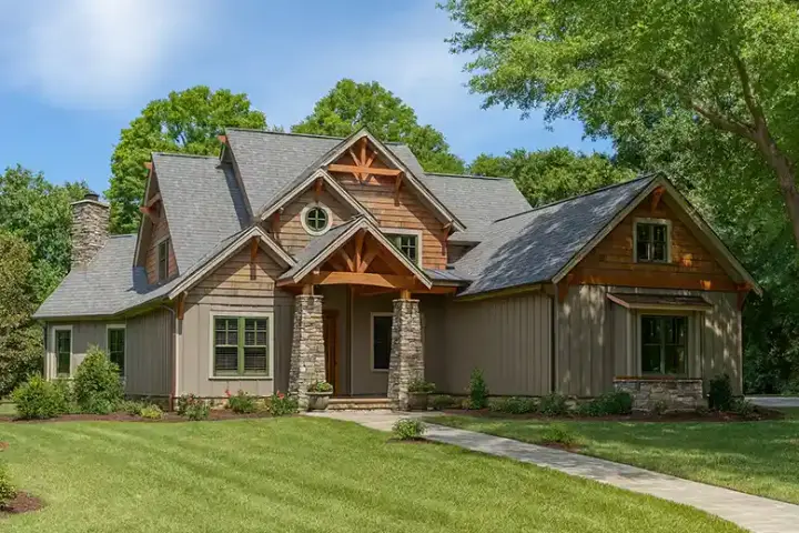 Mountain Rustic house plans 12-1824 - front exterior, 5,051 sq ft, 5 bed, 5 bath house plans | Monster House Plans