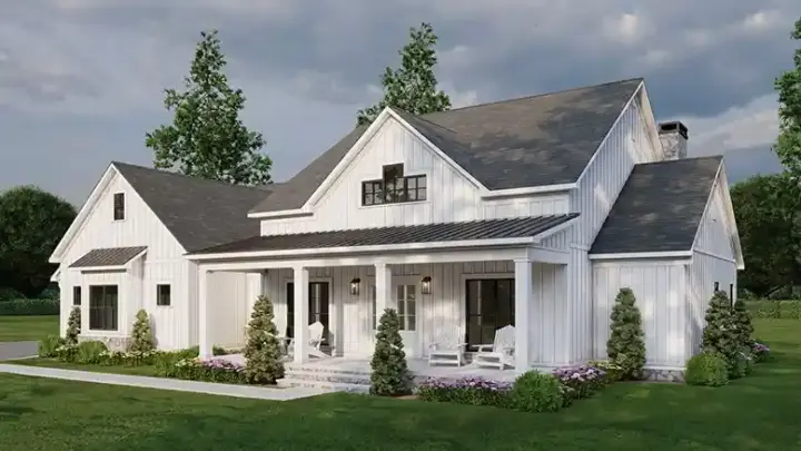 Modern Farmhouse house plans 12-1829 - front exterior, 2,153 sq ft, 3 bed, 3 bath house plans | Monster House Plans