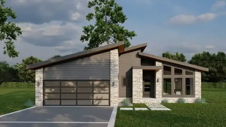 Modern house plans 12-1835 - front exterior, 1,521 sq ft, 3 bed, 2 bath house plans | Monster House Plans