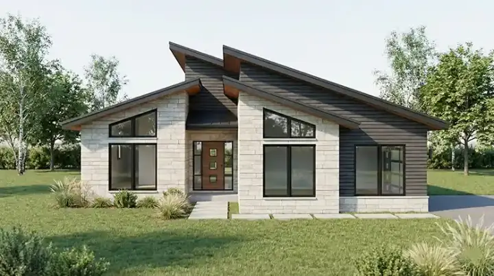 Modern house plans 12-1843 - front exterior, 1,529 sq ft, 3 bed, 2 bath house plans | Monster House Plans