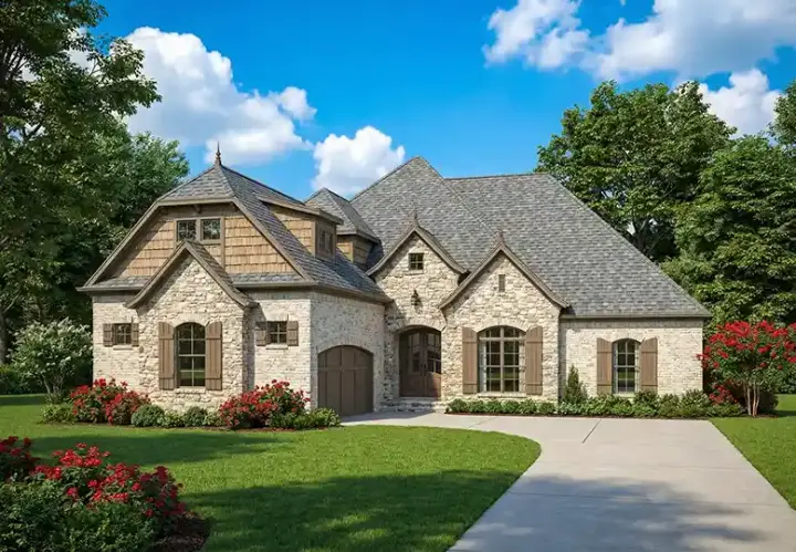 European house plans 12-1850 - front exterior, 2,530 sq ft, 4 bed, 3 bath house plans | Monster House Plans