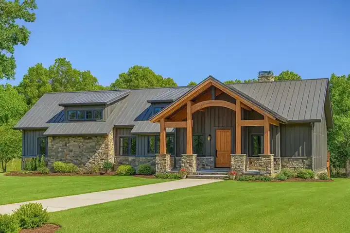 Mountain Rustic house plans 12-1862 - front exterior, 1,981 sq ft, 3 bed, 2 bath house plans | Monster House Plans