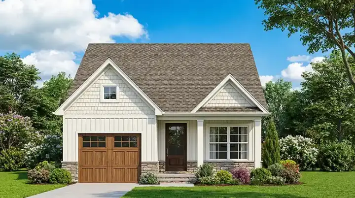 Cottage house plans 12-1869 - front exterior, 1,105 sq ft, 2 bed, 2 bath house plans | Monster House Plans