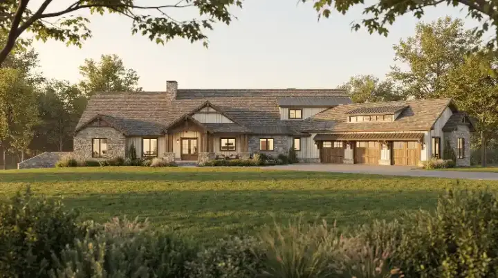Mountain Rustic house plans 12-1870 - front exterior, 6,762 sq ft, 4 bed, 4 bath house plans | Monster House Plans