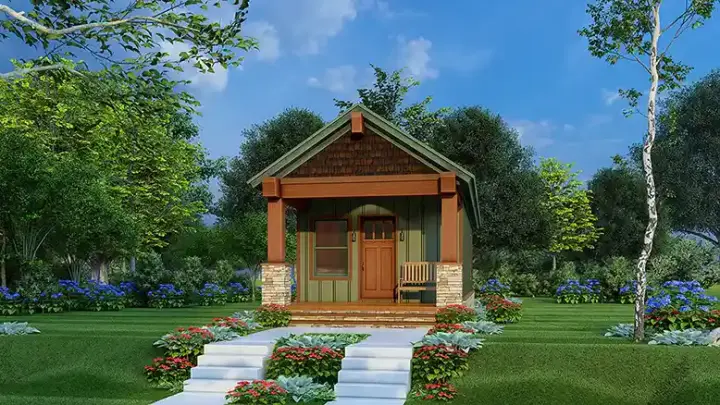 Mountain Rustic house plans 12-1873 - front exterior, 504 sq ft, 1 bed, 1 bath house plans | Monster House Plans