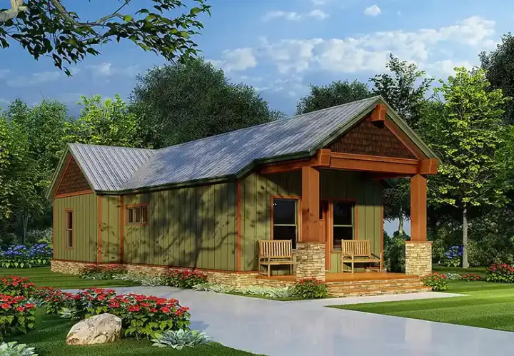 Mountain Rustic house plans 12-1874 - front exterior, 921 sq ft, 2 bed, 1 bath house plans | Monster House Plans