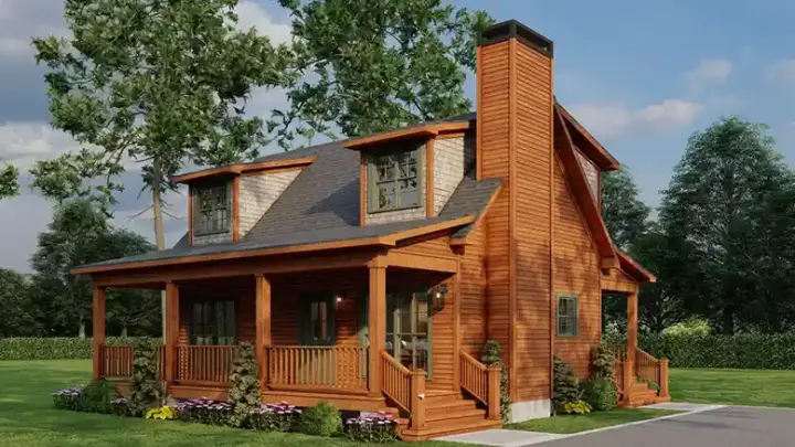 Mountain Rustic house plans 12-1879 - front exterior, 1,039 sq ft, 2 bed, 2 bath house plans | Monster House Plans