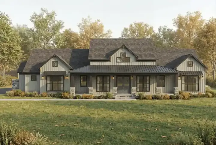 Modern Farmhouse house plans 12-1882 - front exterior, 2,692 sq ft, 3 bed, 3 bath house plans | Monster House Plans