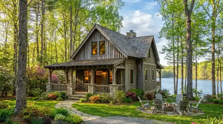 Mountain Rustic house plans 12-1892 - front exterior, 1,161 sq ft, 1 bed, 1 bath house plans | Monster House Plans