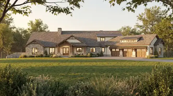 Mountain Rustic house plans 12-1918 - front exterior, 6,762 sq ft, 4 bed, 4 bath house plans | Monster House Plans