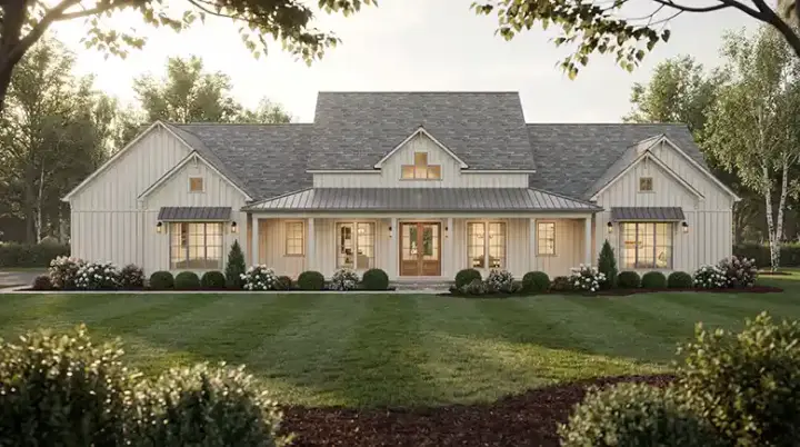 Modern Farmhouse house plans 12-1919 - front exterior, 3,630 sq ft, 4 bed, 4 bath house plans | Monster House Plans