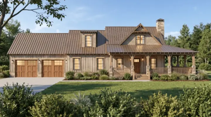 Mountain Rustic house plans 12-1922 - front exterior, 1,803 sq ft, 2 bed, 3 bath house plans | Monster House Plans