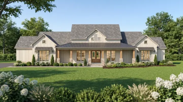 Modern Farmhouse house plans 12-1926 - front exterior, 3,233 sq ft, 4 bed, 3 bath house plans | Monster House Plans