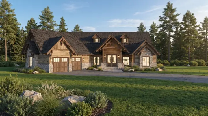 Mountain Rustic house plans 12-1941 - front exterior, 5,543 sq ft, 5 bed, 4 bath house plans | Monster House Plans