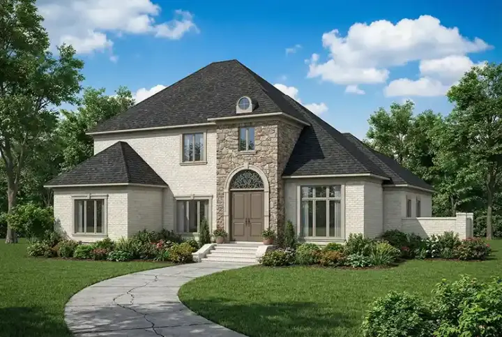 European house plans 12-202 - front exterior, 3,623 sq ft, 3 bed, 3 bath house plans | Monster House Plans