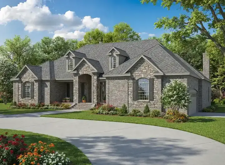European house plans 12-241 - front exterior, 3,901 sq ft, 3 bed, 4 bath house plans | Monster House Plans