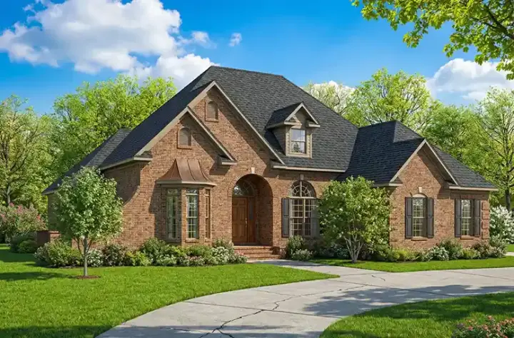 European house plans 12-306 - front exterior, 2,606 sq ft, 4 bed, 2 bath house plans | Monster House Plans