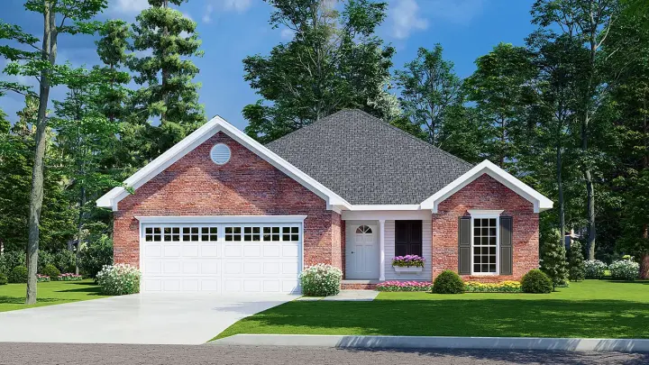 Traditional house plans 12-308 - front exterior, 1,382 sq ft, 3 bed, 2 bath house plans | Monster House Plans