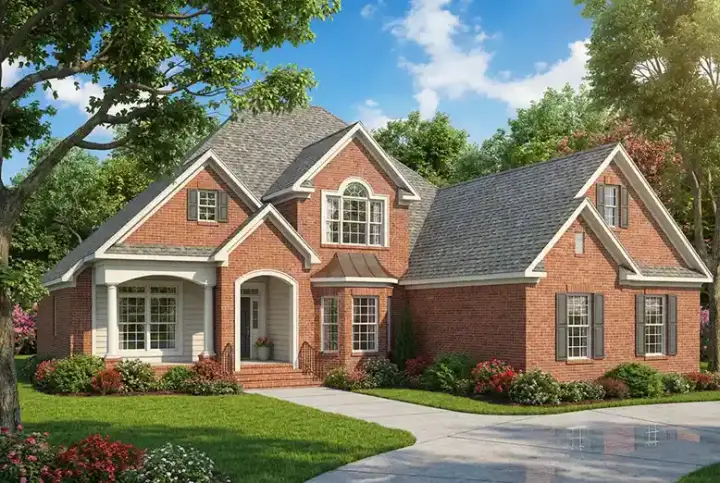 European house plans 12-355 - front exterior, 2,949 sq ft, 3 bed, 3 bath house plans | Monster House Plans