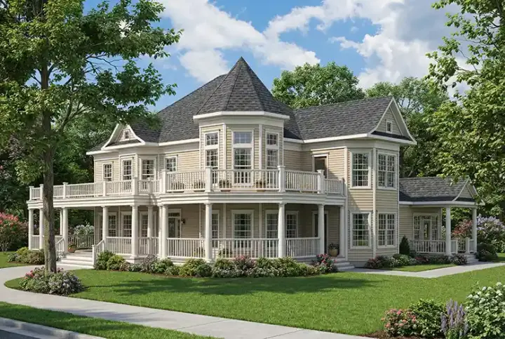 Victorian house plans 12-402 - front exterior, 6,239 sq ft, 3 bed, 2 bath house plans | Monster House Plans