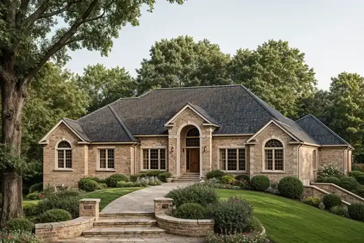 European house plans 12-413 - front exterior, 4,838 sq ft, 4 bed, 4 bath house plans | Monster House Plans
