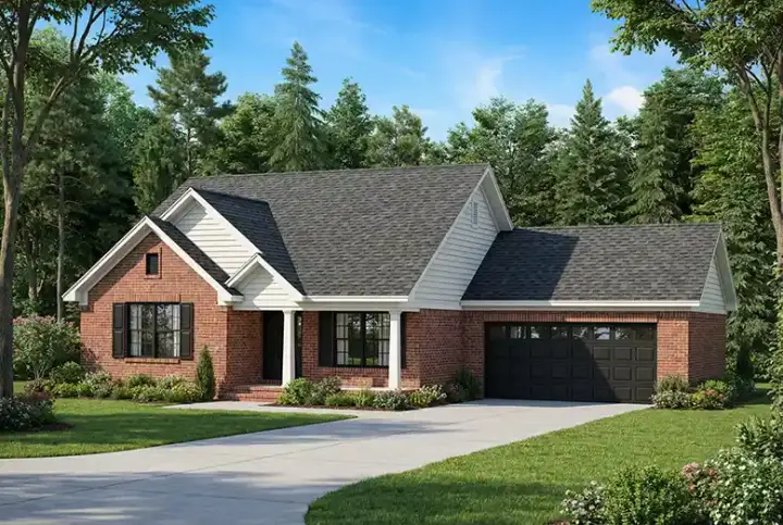 Traditional house plans 12-433 - front exterior, 1,250 sq ft, 3 bed, 2 bath house plans | Monster House Plans