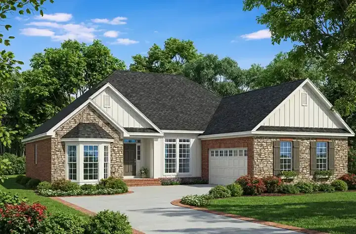 French Country house plans 12-451 - front exterior, 1,869 sq ft, 3 bed, 2 bath house plans | Monster House Plans