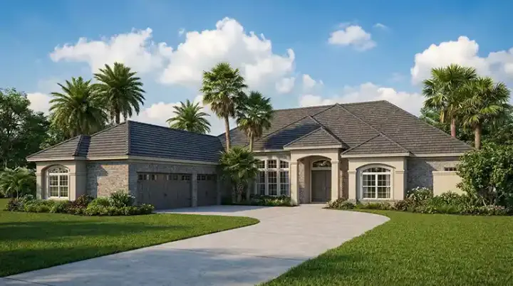 Mediterranean house plans 12-464 - front exterior, 3,654 sq ft, 3 bed, 3 bath house plans | Monster House Plans