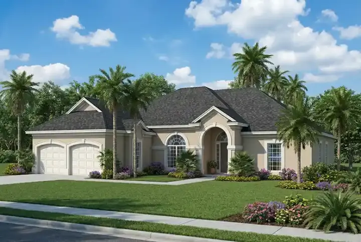 Mediterranean house plans 12-466 - front exterior, 2,059 sq ft, 3 bed, 2 bath house plans | Monster House Plans