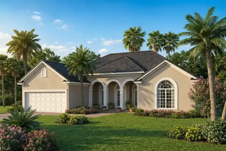 Mediterranean house plans 12-467 - front exterior, 1,976 sq ft, 4 bed, 2 bath house plans | Monster House Plans