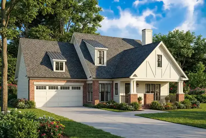 English Country house plans 12-490 - front exterior, 1,906 sq ft, 3 bed, 2 bath house plans | Monster House Plans