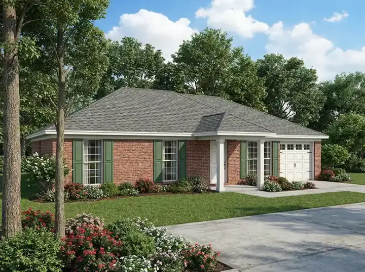 Traditional house plans 12-521 - front exterior, 1,046 sq ft, 3 bed, 2 bath house plans | Monster House Plans