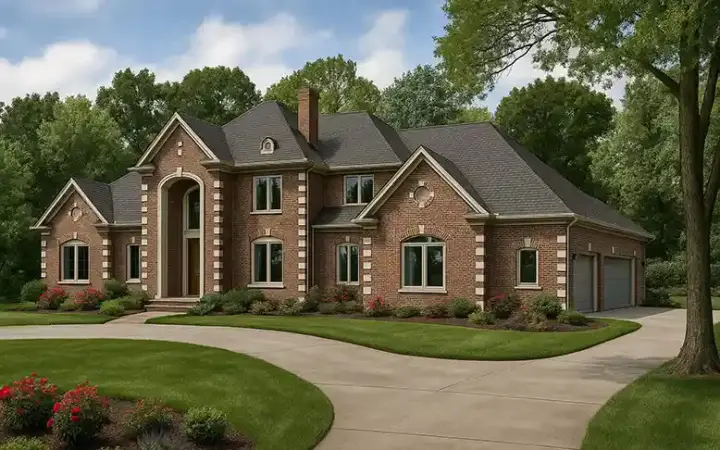 European house plans 12-524 - front exterior, 6,388 sq ft, 4 bed, 4 bath house plans | Monster House Plans