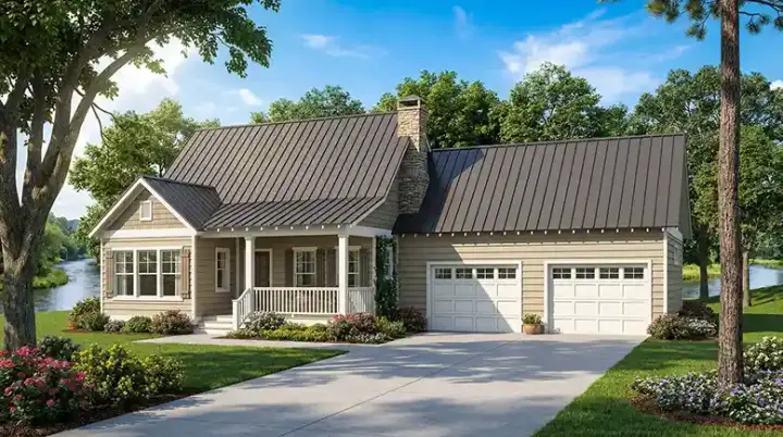 Country house plans 12-526 - front exterior, 1,294 sq ft, 2 bed, 2 bath house plans | Monster House Plans