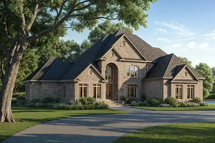 European house plans 12-567 - front exterior, 4,360 sq ft, 4 bed, 3 bath house plans | Monster House Plans